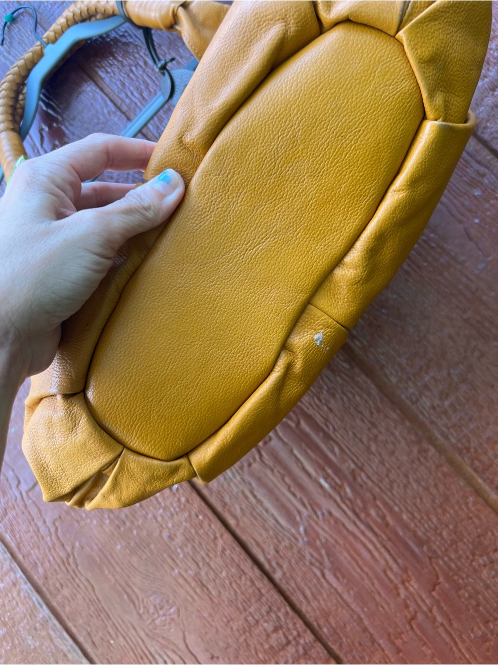 Motherhouse Leather Hobo Shoulder Bag Mustard Yellow Woven Handle Floral Lined - Picture 4 of 10